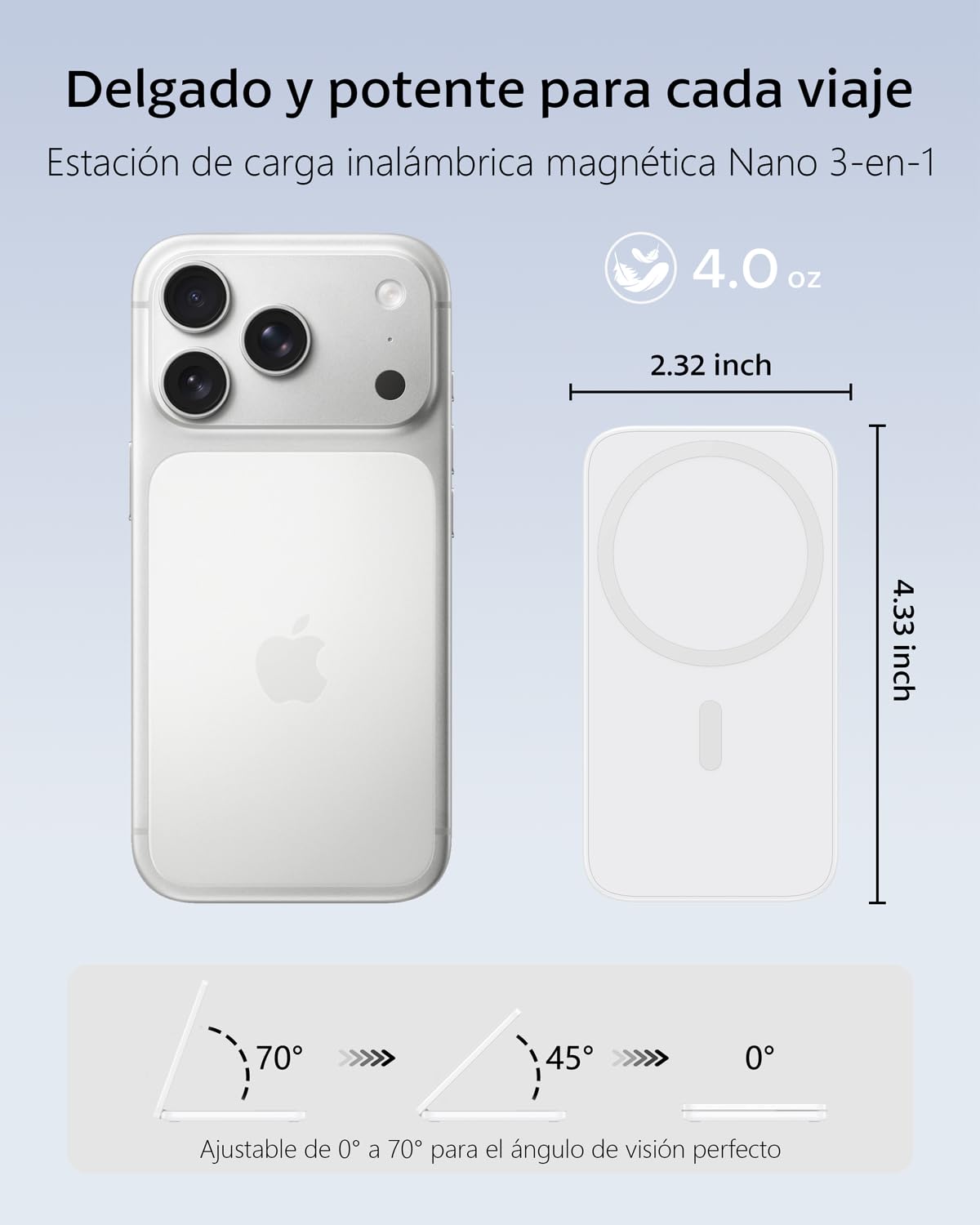 Cargador 3 en 1 Apple Compatible con MagSafe, Cargador Inalámbrico Magnético Plegable 15W para iPhone 17/16/15/14/13/12, Cargador iPhone y Apple Watch con AirPods, Base de Carga Rápida (Blanco)
