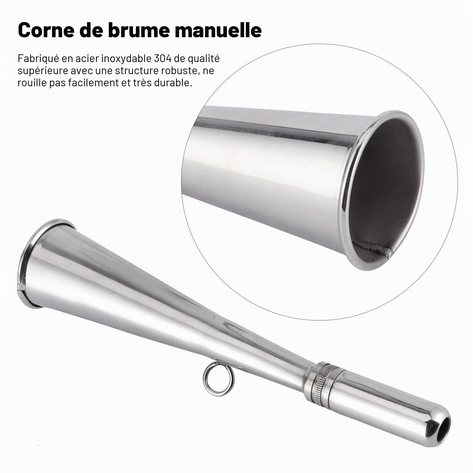 Klaxon de Bateau, Klaxon à Main Corne de Brouillard en Acier Inoxydable Accessoire de Buse Détachable pour Bateau