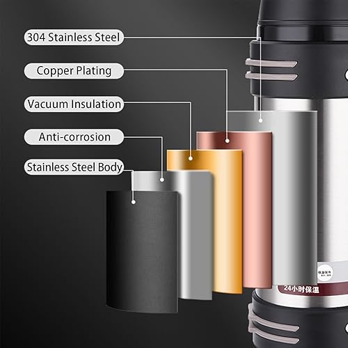 Miniatura 4 de Botella aislada al vacío de 1.5L con asa, jarra de agua aislada de acero inoxidable con correa, mantiene el calor o el frío, termo de café las 24