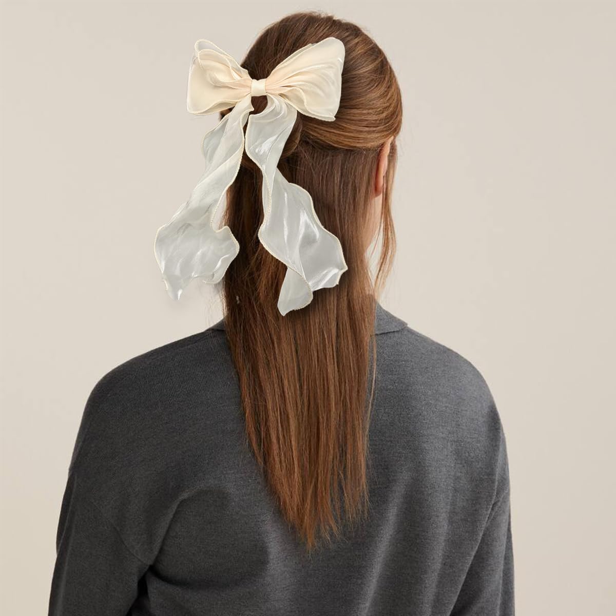 4 PACK Light Blue and Champagne Big Ribbon Hair Bows,Large Hair Accessories,Oversized Long-tail Hair Clips for Women and Girls Hair Styling Accessories. - Image 6