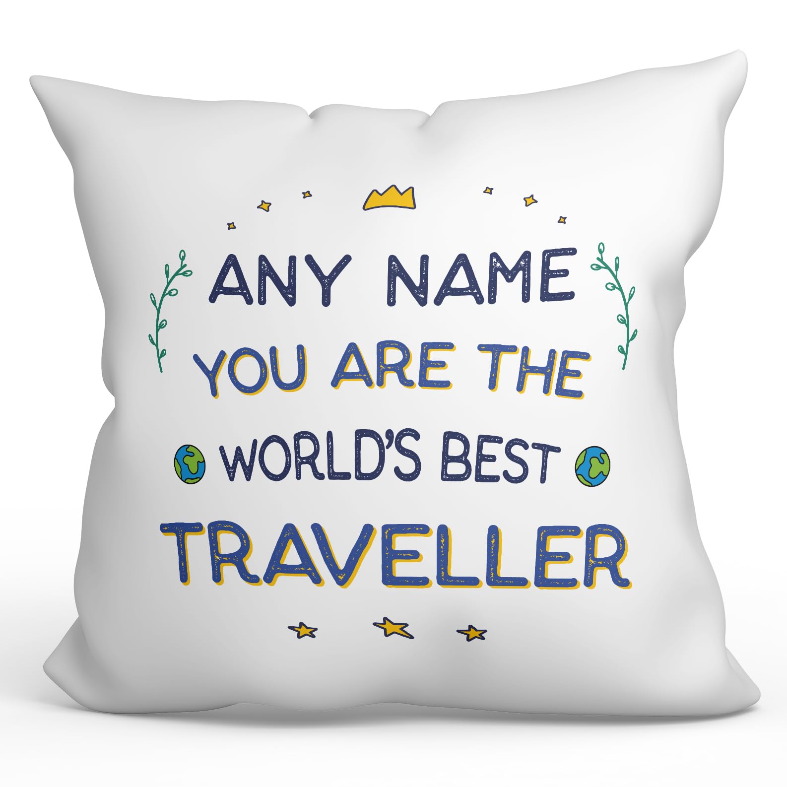 MUGFFINS Personalised Cushion for TRAVELLER Padding included - in English - World's Best - Funny custom gift - Pillow: cover and filling 15.7x15.7 inches โ image 1