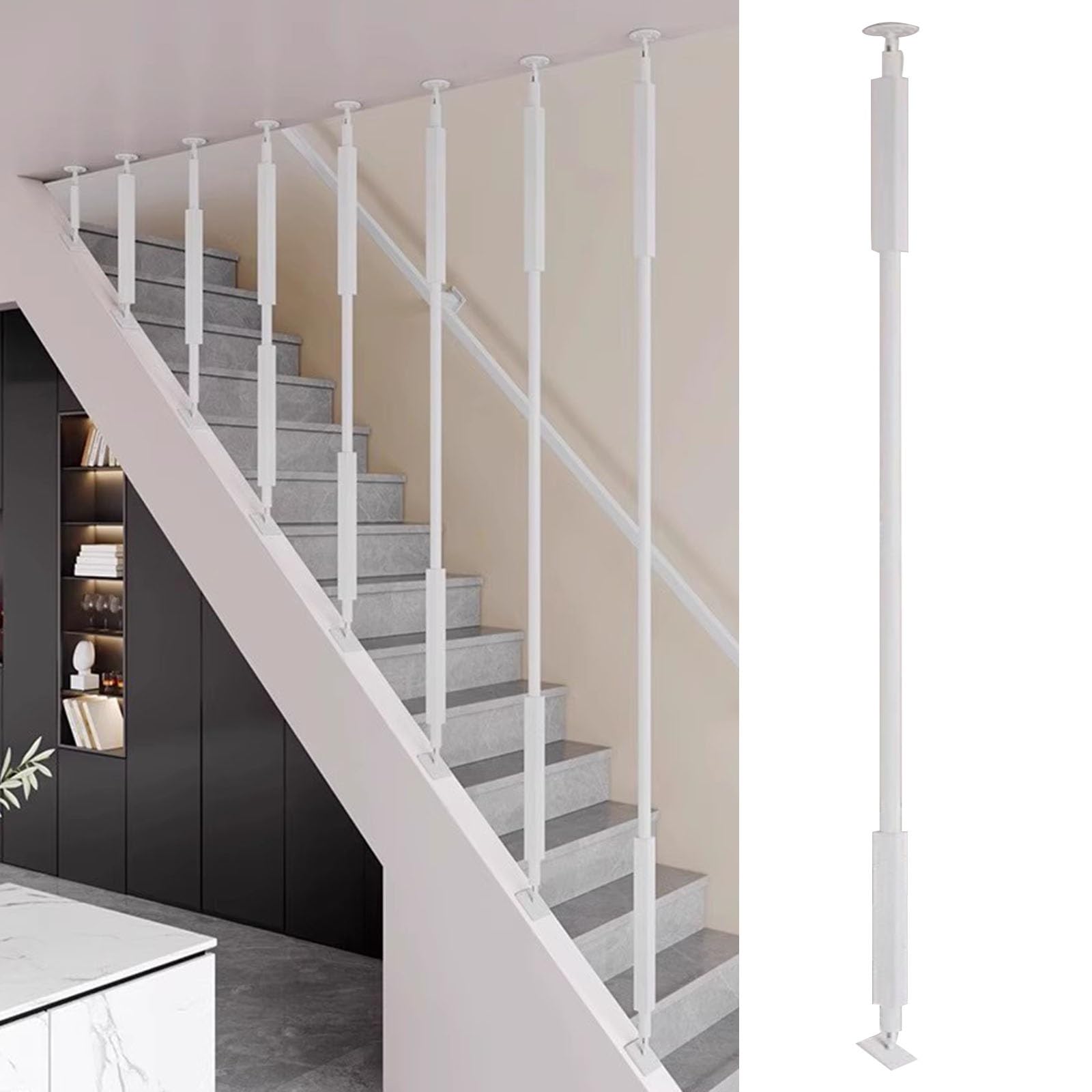 ZCFXIFGF Angle Adjustable Metal Spindles for Staircase, Universal Stair Balusters Post for Prevent Falling, Black/Gold/White Wrought Iron Balusters for Slope Staircases(White,95cm/37.4in/3.1ft)