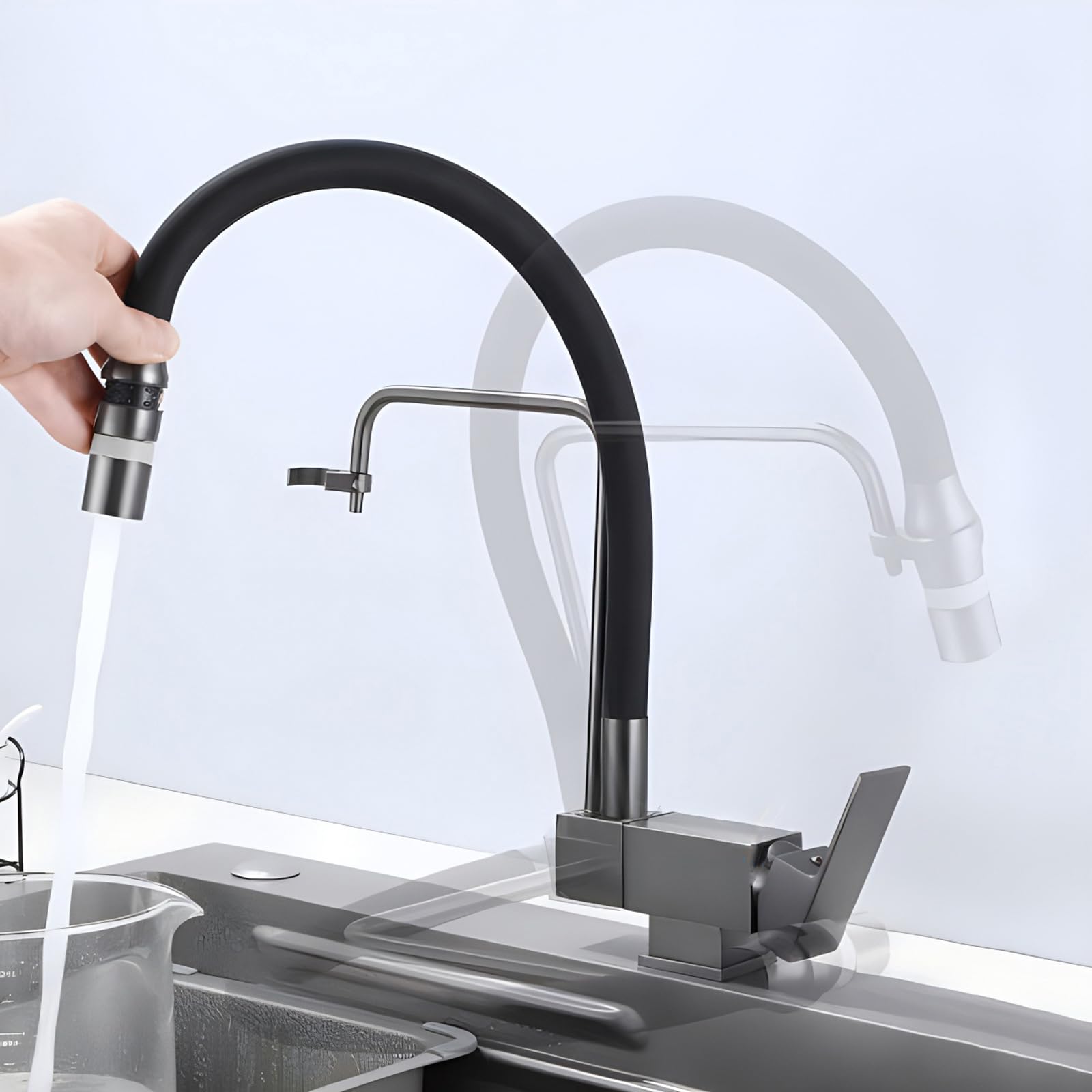 Robinet de cuisine pliable double jet avec finition brossée - 8
