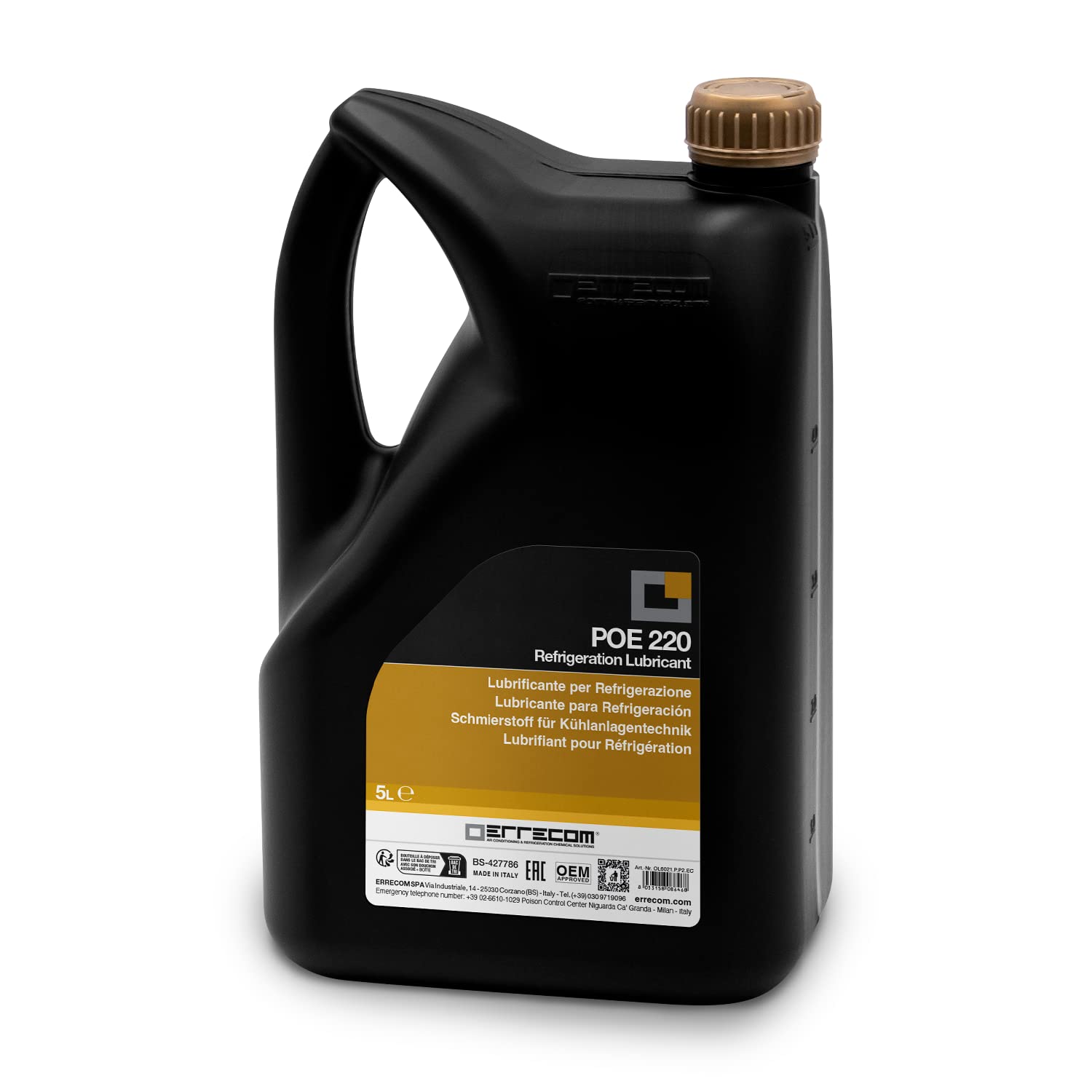 ERRECOM Poe 220, Lubrificante per Refrigerazione, viscosità 220, tanica da 5 L