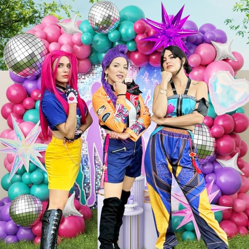Image of JOGAMS 166Pcs K-Pop Balloon Arch Kit, Hot Pink Purple Teal Blue Balloons with Disco Star Iridescent Heart Foil Balloons for K-Pop Music Fan Birthday Prom Music Stage Concert-Style Backdrop Party