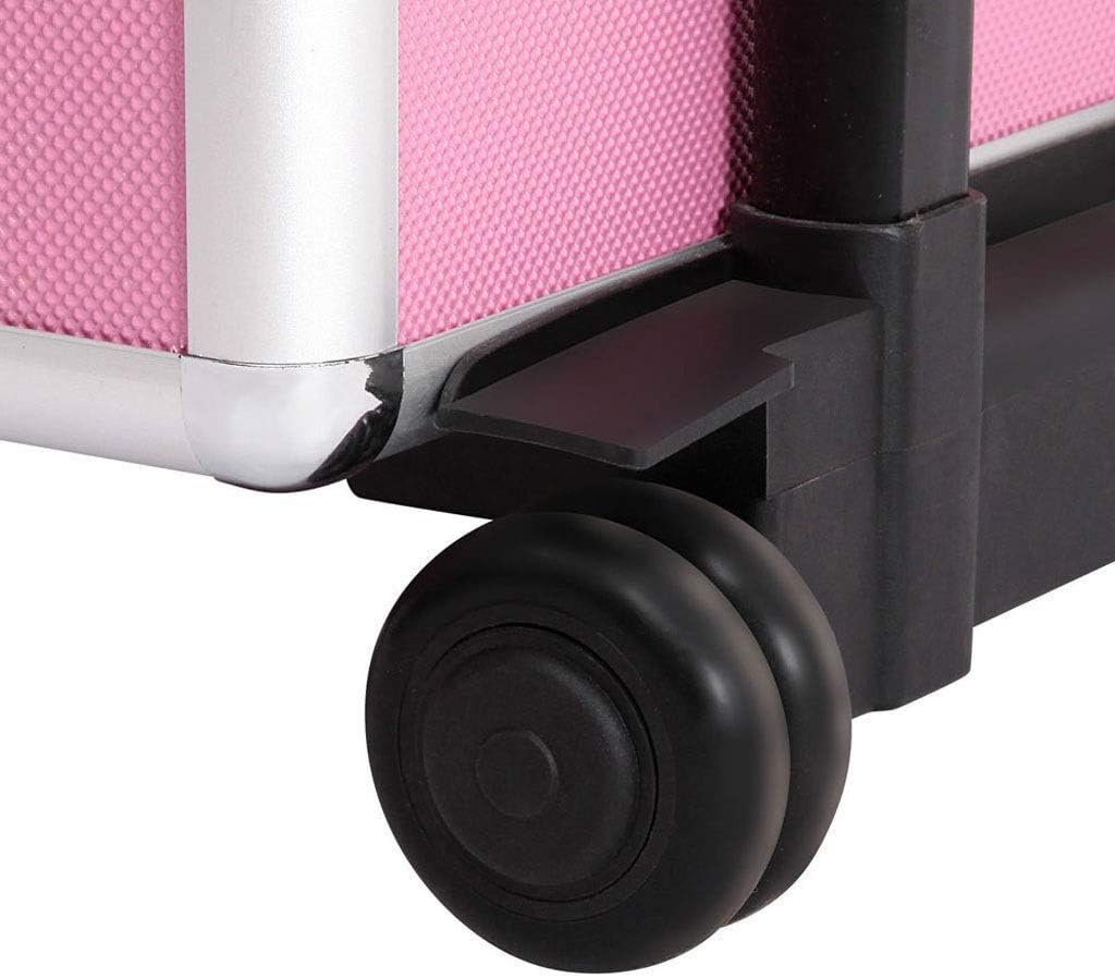 Aluminum Rolling Makeup Train Case, 4 in 1 Lockable Makeup Case Trolley Cosmetic Organizer, Multifunction Travel Storage Case, With 2 Wheels, Locks - Pink