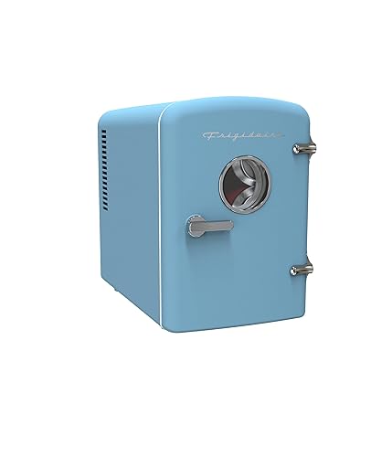Frigidaire Retro Mini Personal Fridge Cooler, Holds up to 9 Cans, Portable for Car, Office, Bedroom, Dorm Room, or Cabin, Includes 110V AC and 12V DC cords - 11.8"D x 7.1"W x 10.1"H, Blue - Blue - 11.8"D x 7.1"W x 10.1"H - Refrigerator
