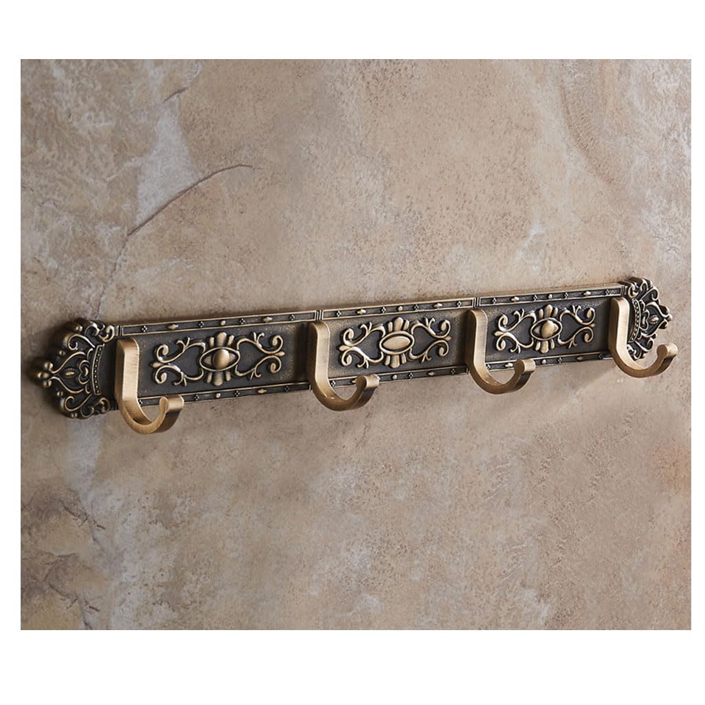 Lmysxaoz Bronze Vintage Metal Coat Rack Wall Mount, Aluminum Thickened Hooks Hanging Rail Clothes Towel Racks For Bathroom Entryway Bedroom Behind The Door 4Hook