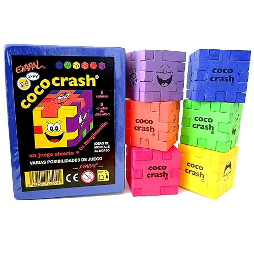 COCOCRASH - Set de 6 Puzzles 3D Cubo de Goma EVA, 6 Niveles de Dificultad, Juego de Ingenio y Desafío Mental, Coco-Crash, el Original de EVAPAL, Nueva versión 2025