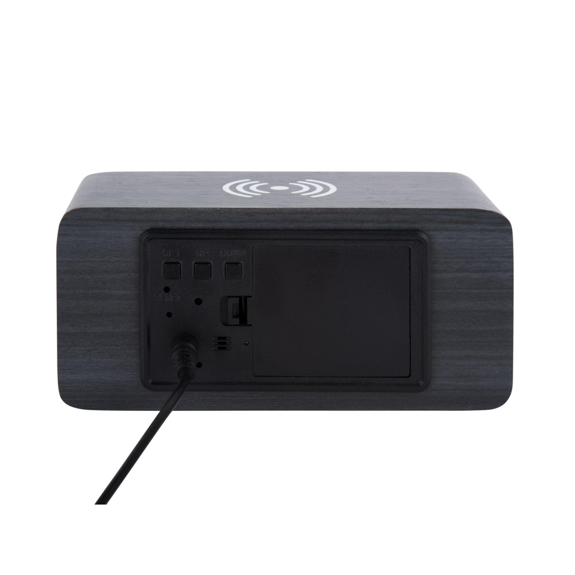Karlsson Wecker Block w. Phone Charger LED - Schwarz - 7.4x15x7.1cm