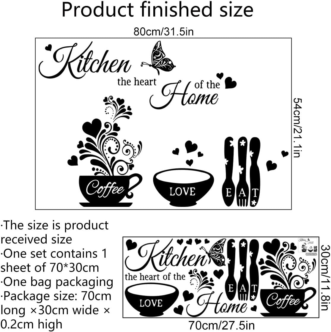 Kitchen Wall Decals Dining Room Inspirational Quotes Wall Decor Stickers Black Monotone Kitchenware Wallpaper Peel and Stick Removable Wall Murals Arts Home Wall Decorations