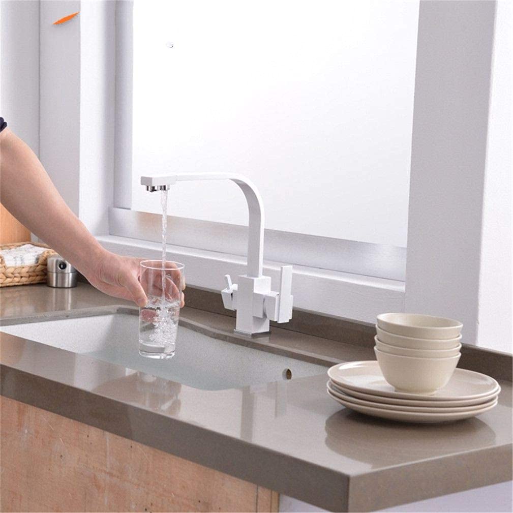 VDOQTLJT Multifunctional Kitchen Faucet 3 Way Drinking Water Cranes Hot&Cold Mixer Tap with Aerator Pure Faucets 360 Swivel Dual Handle Black(Blanc)