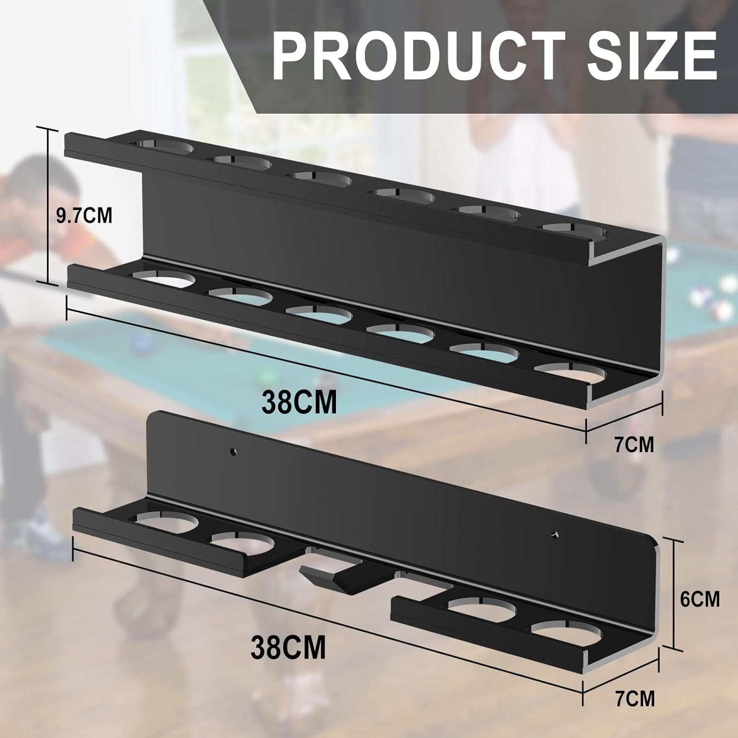 CRAFTIQ Acrylic Billiard Ball Storage Shelf Holder - Pool Balls Display Rack Wall Mount Organizer for 16 Balls & Ball Rack in Billiard Game Room & Bar Pool Cue Accessory (Solid Black) 1