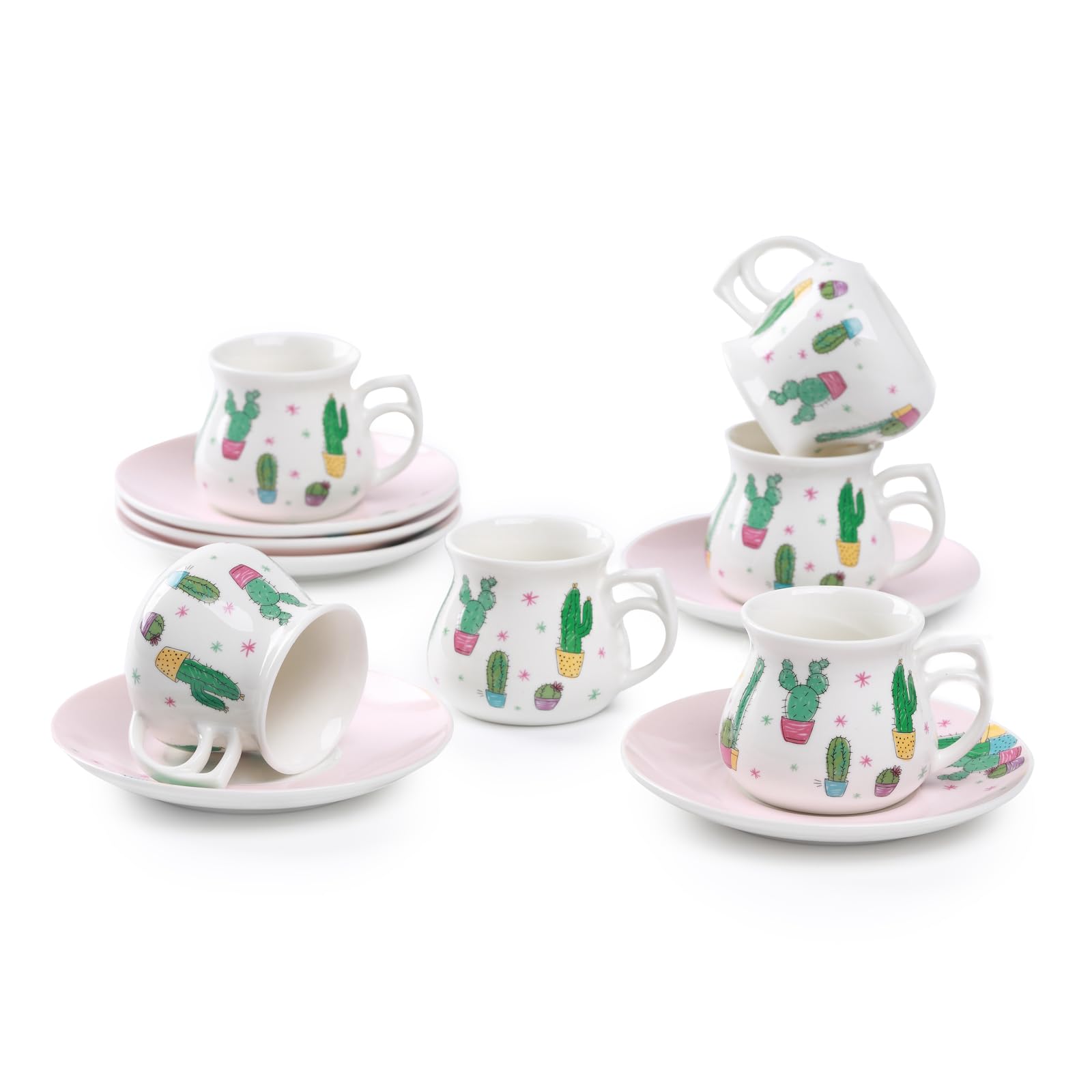 GuangYang 2.5 oz Espresso Cups set of 6, Cute Cactus Pattern
