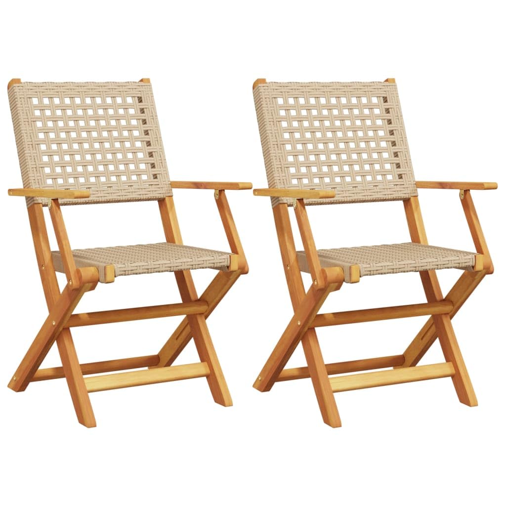 vidaXL Sillas de Jardín 2 Ud. Madera Maciza de Acacia Ratán PE Beige, Asiento de Jardín, Asientos al Aire Libre, Silla Plegable