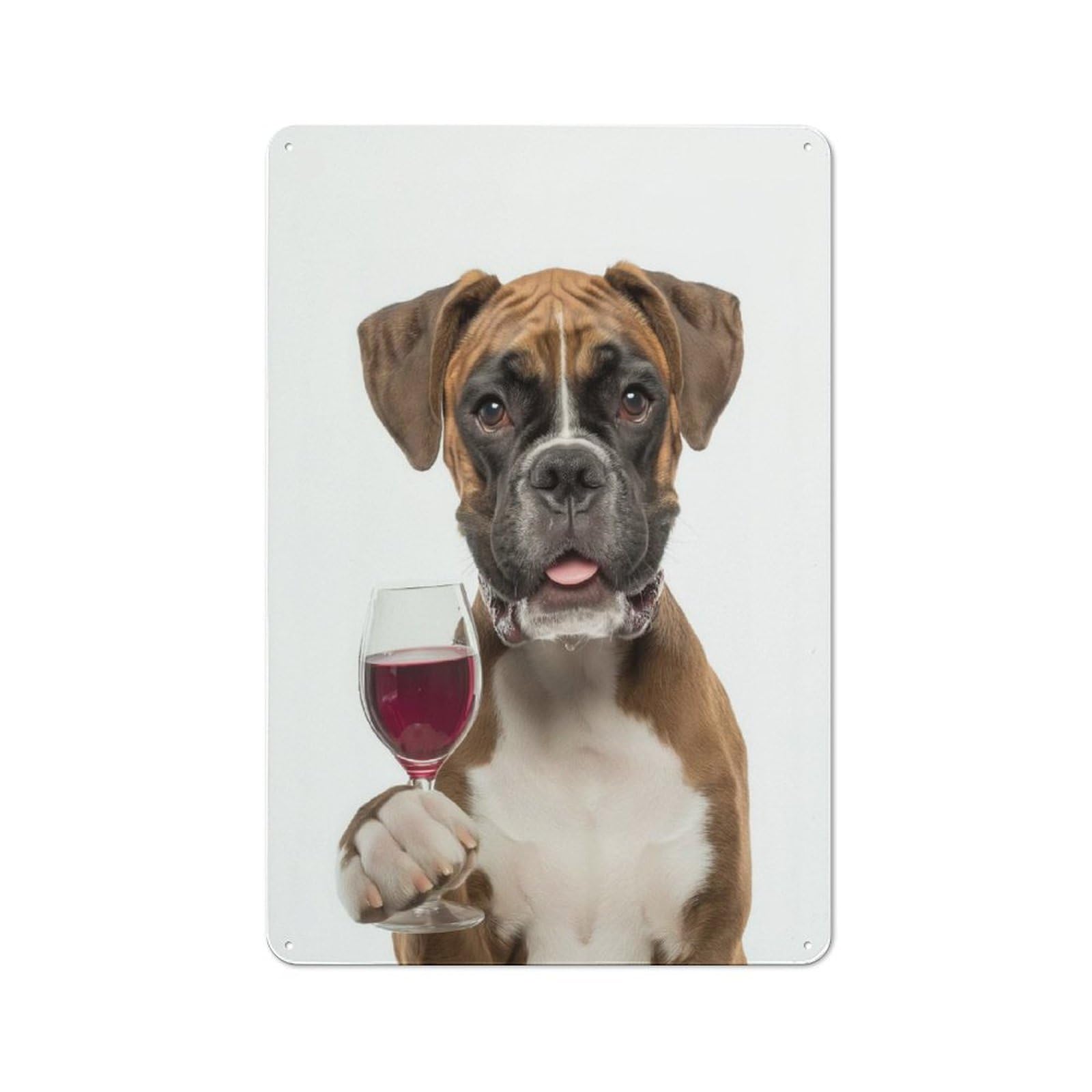 Junmoney Boxer Dog With Wine Glass Retro Metal Wall Sign 30X20cm For Studio Or Craft Room, For Metal Sign Collectors, For Garage And Workshop Walls