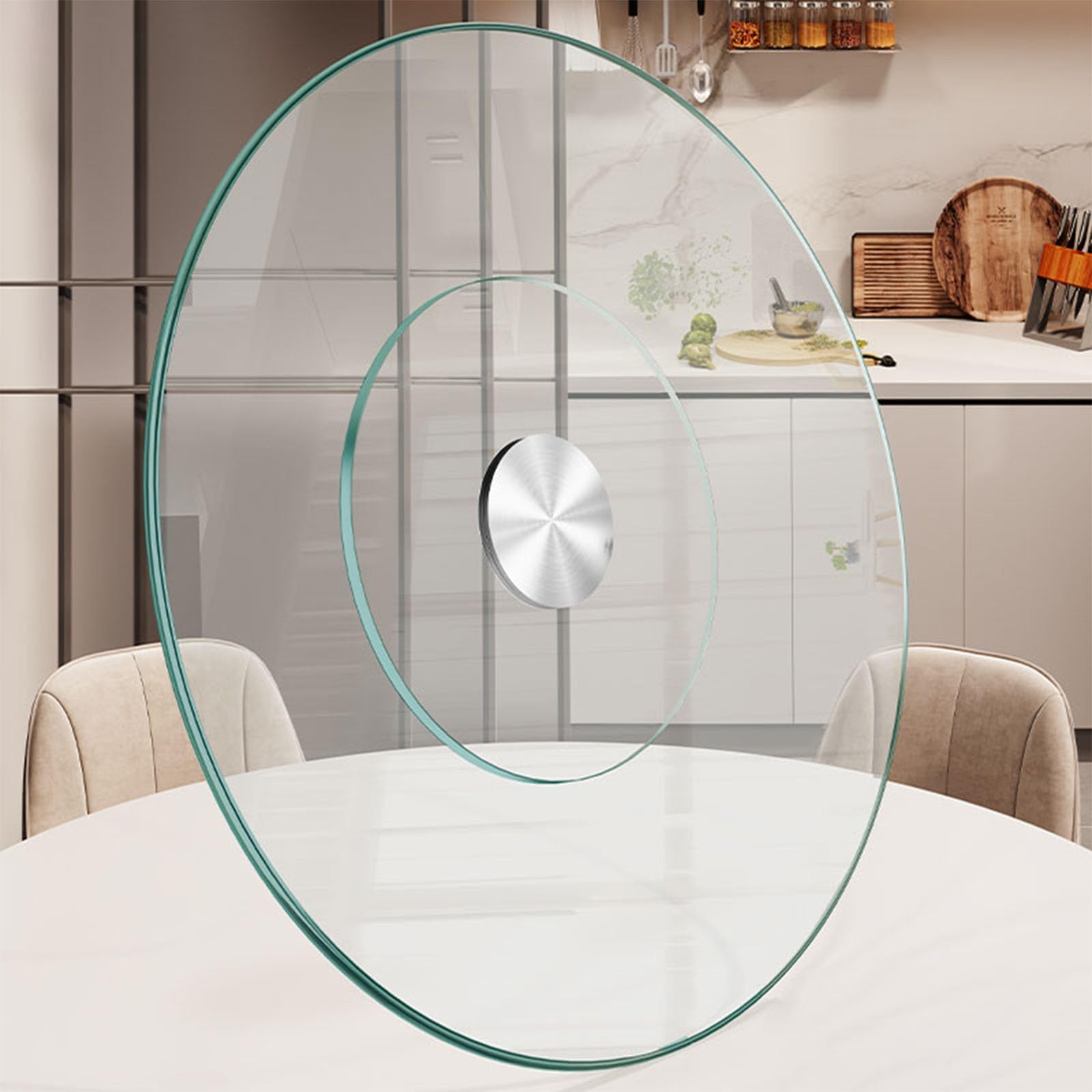 Glass Lazy Susan Turntable Dining Table Large Round Serving Plate Tabletop Rotating Tray with Swivel Assist System Silent & Smooth Spin (70cm / 28in)