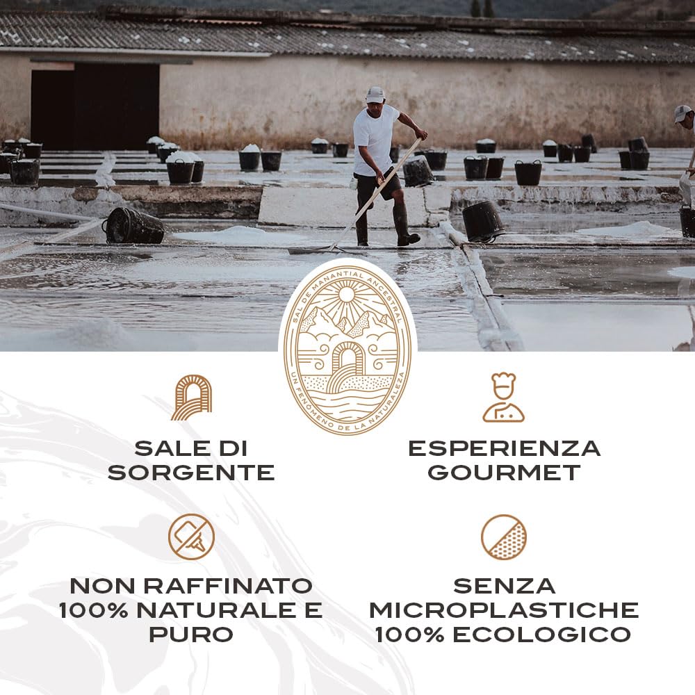 SAL ANCESTRAL - Sale in Scaglie di Sorgente - Fiocchi di Sale Gourmet Biologico - Sale in Scaglie ideale per Carne e Pesce - Formato Scorta 1,5 kg (Raccolto a Mano)
