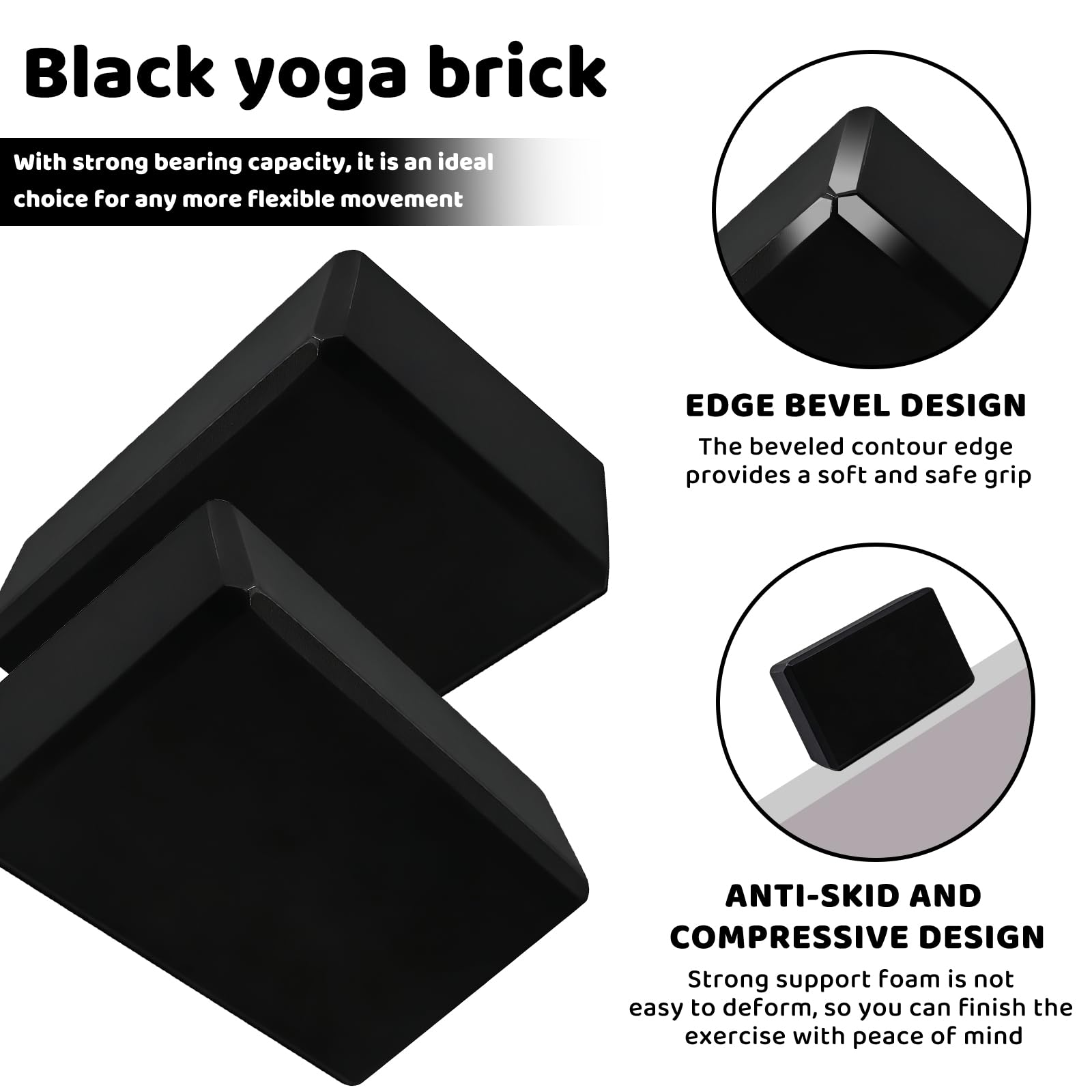 Lot de 2 blocs de yoga en mousse EVA haute densité antidérapants légers pour Pilates, méditation et étirements profonds, accessoires de fitness