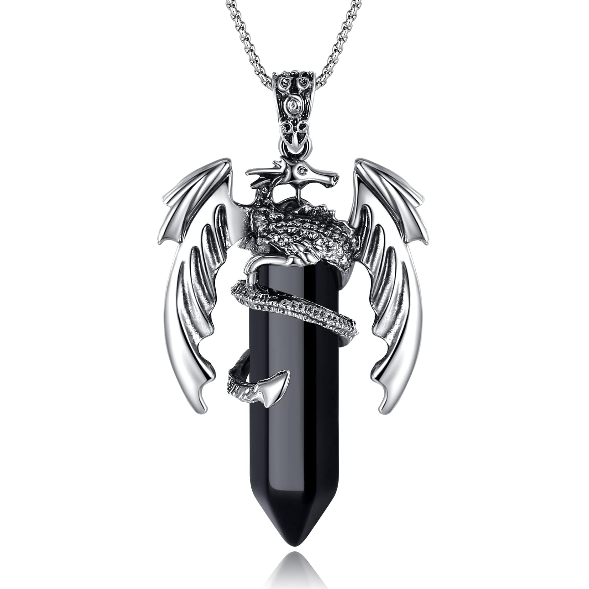 Dragon Necklace for Men Mens Necklace Crystal Pendant Goth Gothic Jewellery Viking Dragon Gifts