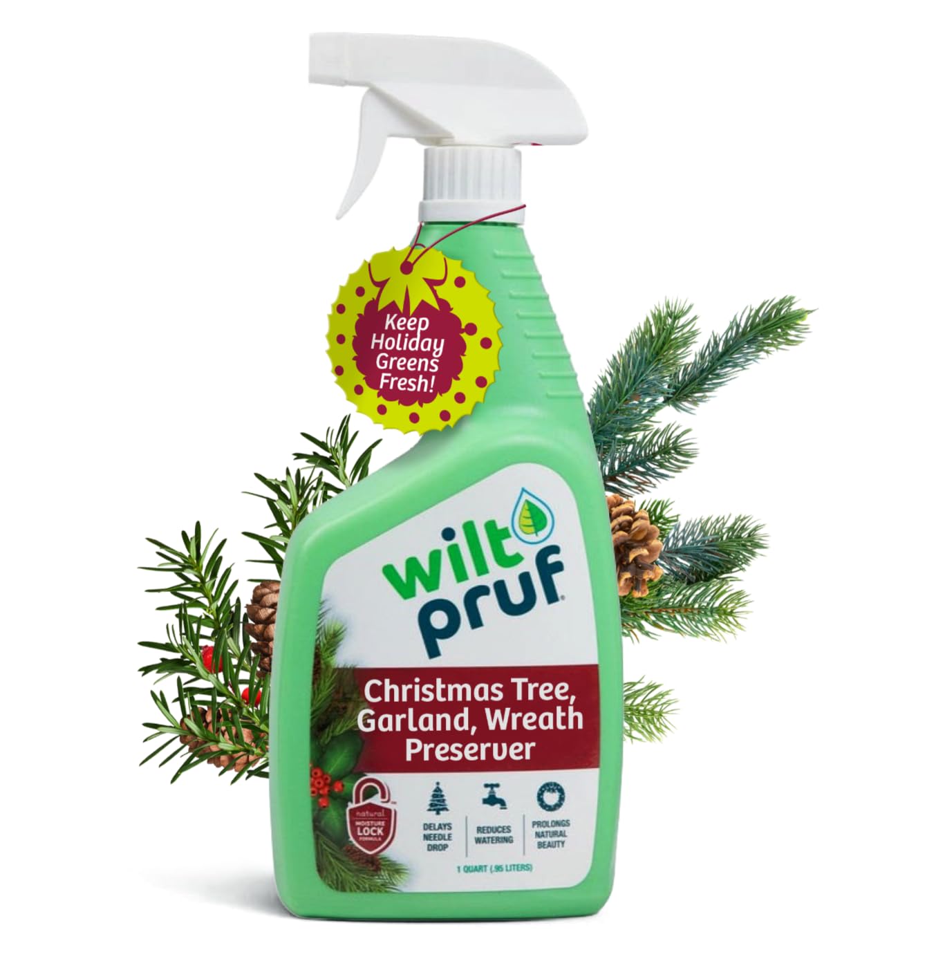 Wilt-Pruf® Christmas Tree/Cutting Preserver Spray |Preserves Christmas Trees, Wreaths, Garlands, Cuttings and Carved Pumpkins | Reduces Needle Drop | Keeps Cut Trees Fresh Longer | Natural (32 oz)