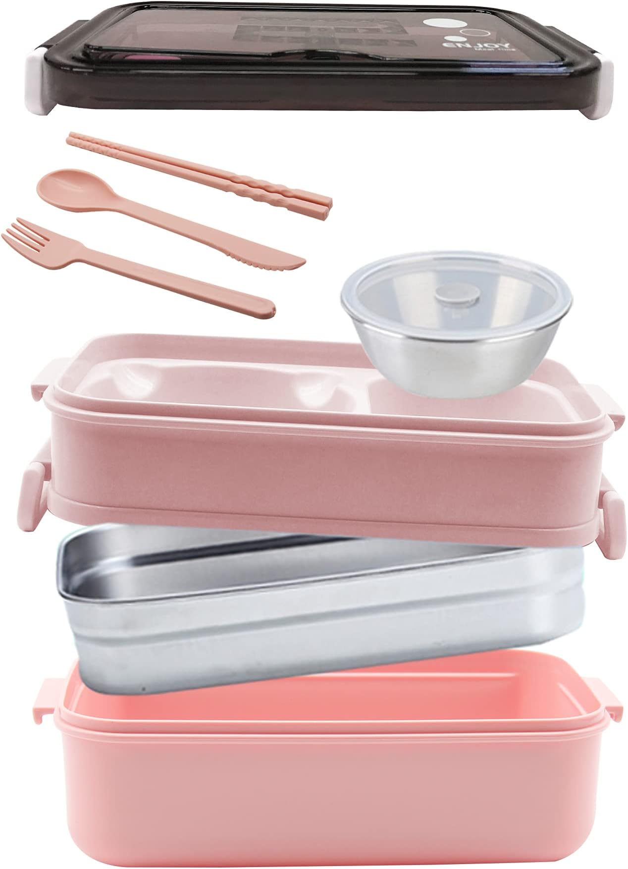 Bento Lunch Box Kit for Adults 3-In-1 Stackable Leak-Proof Container with Utensil Set Soup Bowl for Work Dishwasher Safe BPA-free…