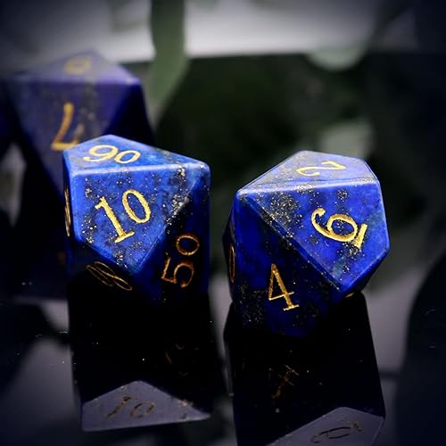 Miniatura 6 de Haxtec Juego de dados DND de lapislázuli con estuche de dados de piedra natural RPG, dados de D&D Dungeons and Dragons TTRPG