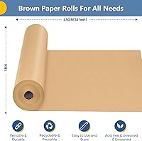 Vista 2 de Brown Wrapping Paper, Kraft Paper Roll, Craft Decorative Paper 15" x 450", Packing Paper for Moving Shipping Supplies, Poster Bulletin Board Paper