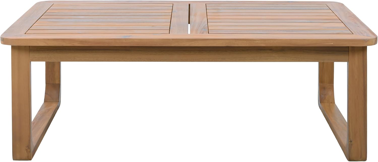 Christopher Knight Home Lebat Patio Acacia Wood Coffee Table, Solid Wood Outdoor Table for Patio Furniture Set, Slat Panel Rectangular Top, Light Teak