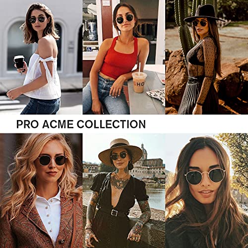Pro Acme Small Round Metal Polarized Sunglasses For Women Retro Designer Style (Gold Frame/Black Lens) #TOP1