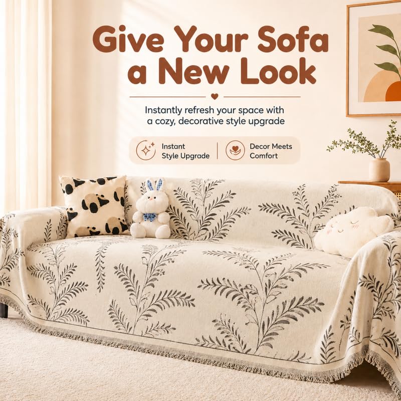 Image of Homero Sofa Cover 2 Seater Luxury Chenille Sofa Cover with Reversible Anti Slip Design, Soft Touch Sofa Seat Cover for Living Room Furniture