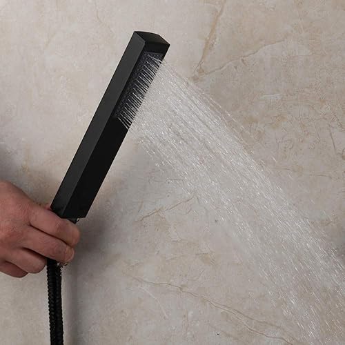 Miniatura 7 de Juego de grifo de ducha negro para baño, sistema de ducha negro mate de 8 pulgadas, cabezal de ducha cuadrado con 3 funciones, válvula mezcladora,