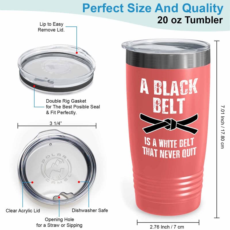 Flairy Land Martial Arts Coral Edition Ringneck Tumbler 20oz - A Black Belt - Gift For Fighter Sensei Instructor Student Karate Taekwondo Aikido Capoeira Jiu Jutsu Boxing Kickboxing Practitioner