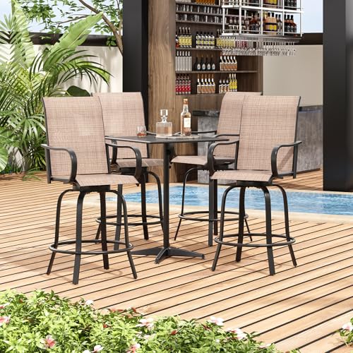 Image of Soohow Outdoor Bar Stools Set of 4, Swivel Patio Barstools with Textilene Fabric, Height Top Patio Chair 360 Swivel, All Weather Use, Ergonomic Comfort Bar Height Tall Outdoor Stools for Balcony
