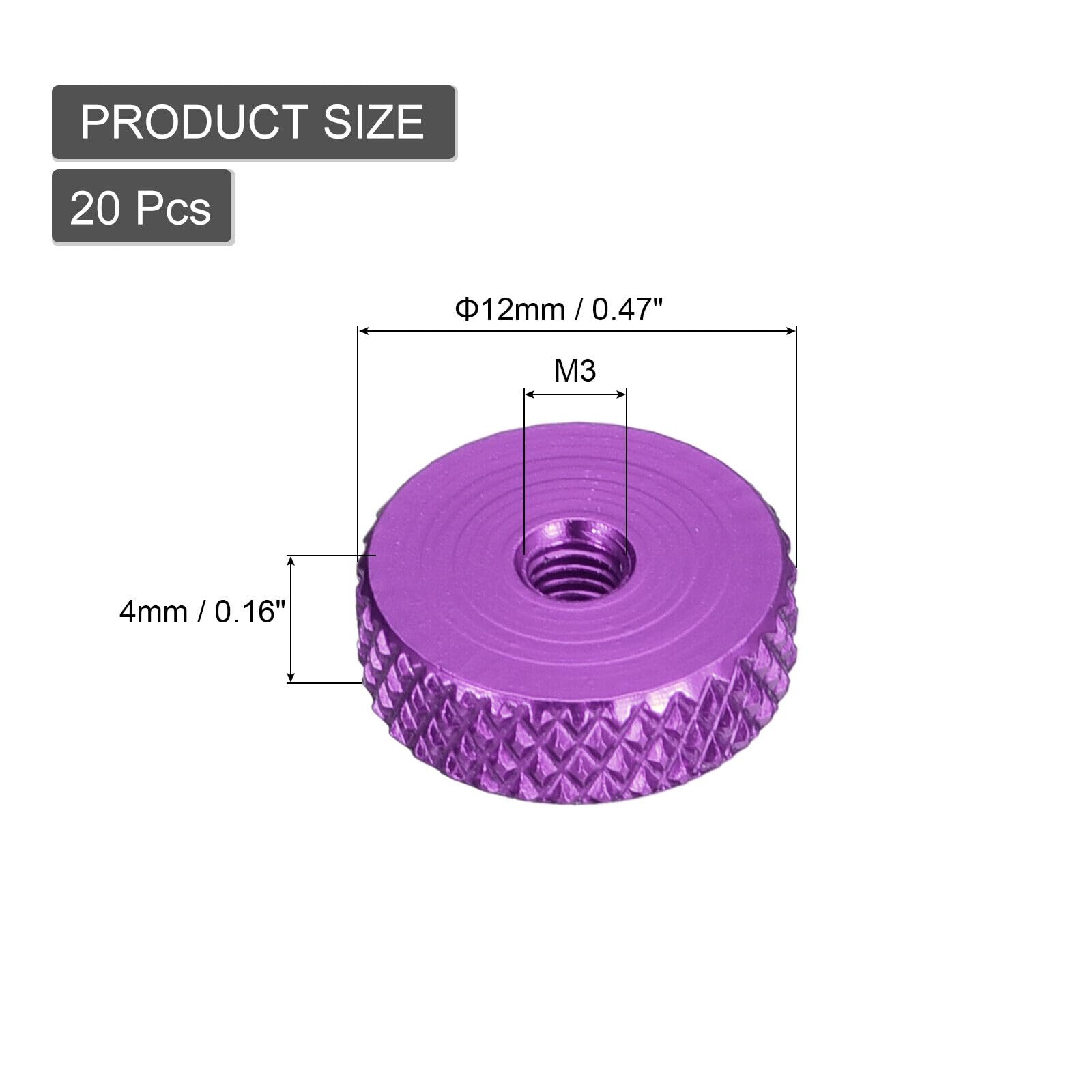 Toolparts And Accessories 20Pcs Flat Knurled Thumb Nuts M3x12 x 4 mm Pass Hole Nut Aluminum Alloy Purple (#CN#130824-07345)