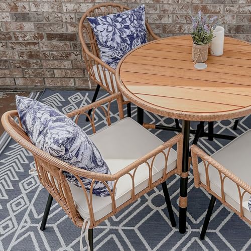 YITAHOME 4 Pieces Rattan Wicker Dinning Chairs, Outdoor Indoor Patio Furniture Set with Cushion and Curved Back All Weather Bistro Chair for Garden Backyard Porch Poolside Restaurant (Beige) by YITAHOME - Image 2