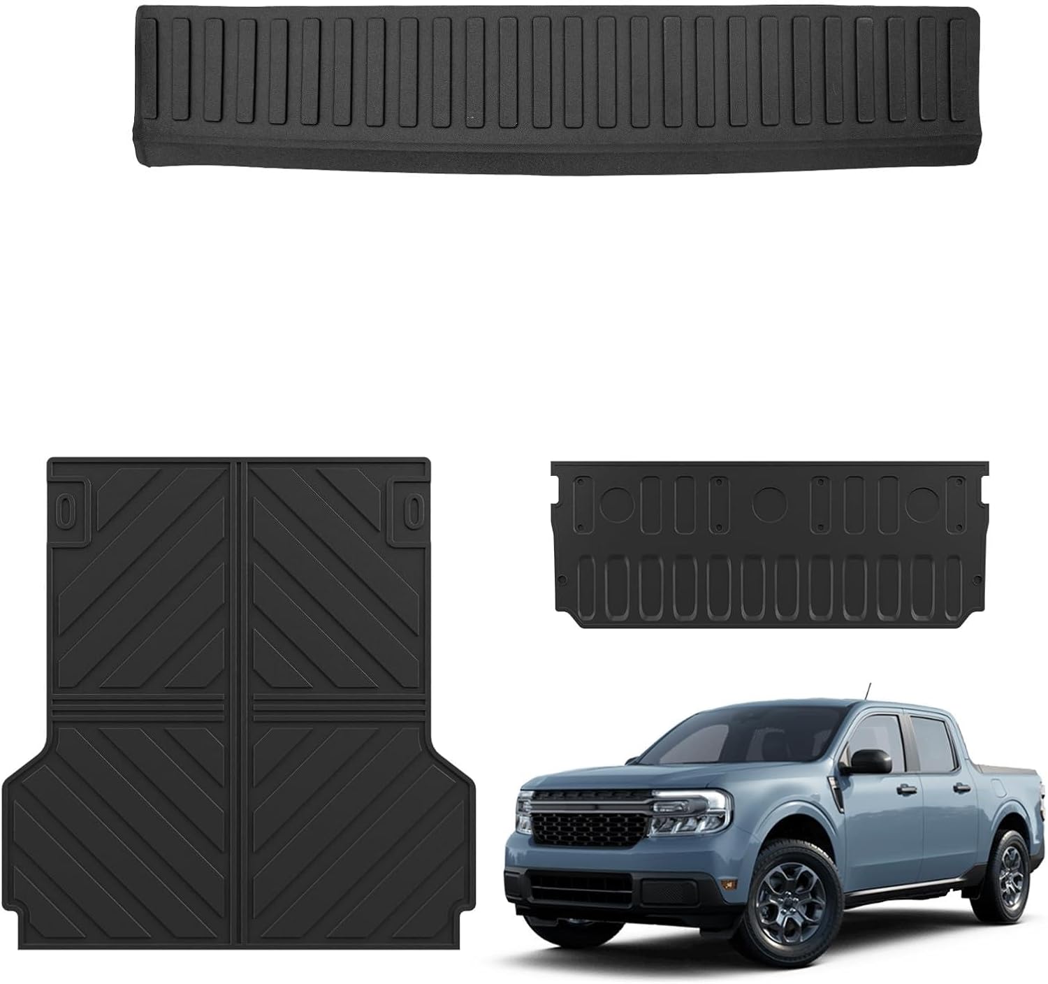 Truck Bed Mat & Tailgate Mat Bundle with 2022 2023 2024 2025 Ford Maverick (Not for Lariat) Rear Bumper Step Pad Tailgate Door Protector TPE Mat for Maverick Accessories