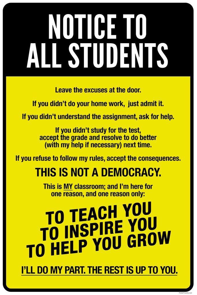 Classroom Rules Poster High School Supplies For Teachers Yellow Criminal Justice Decor Cool Wall Art Print Poster 16x24