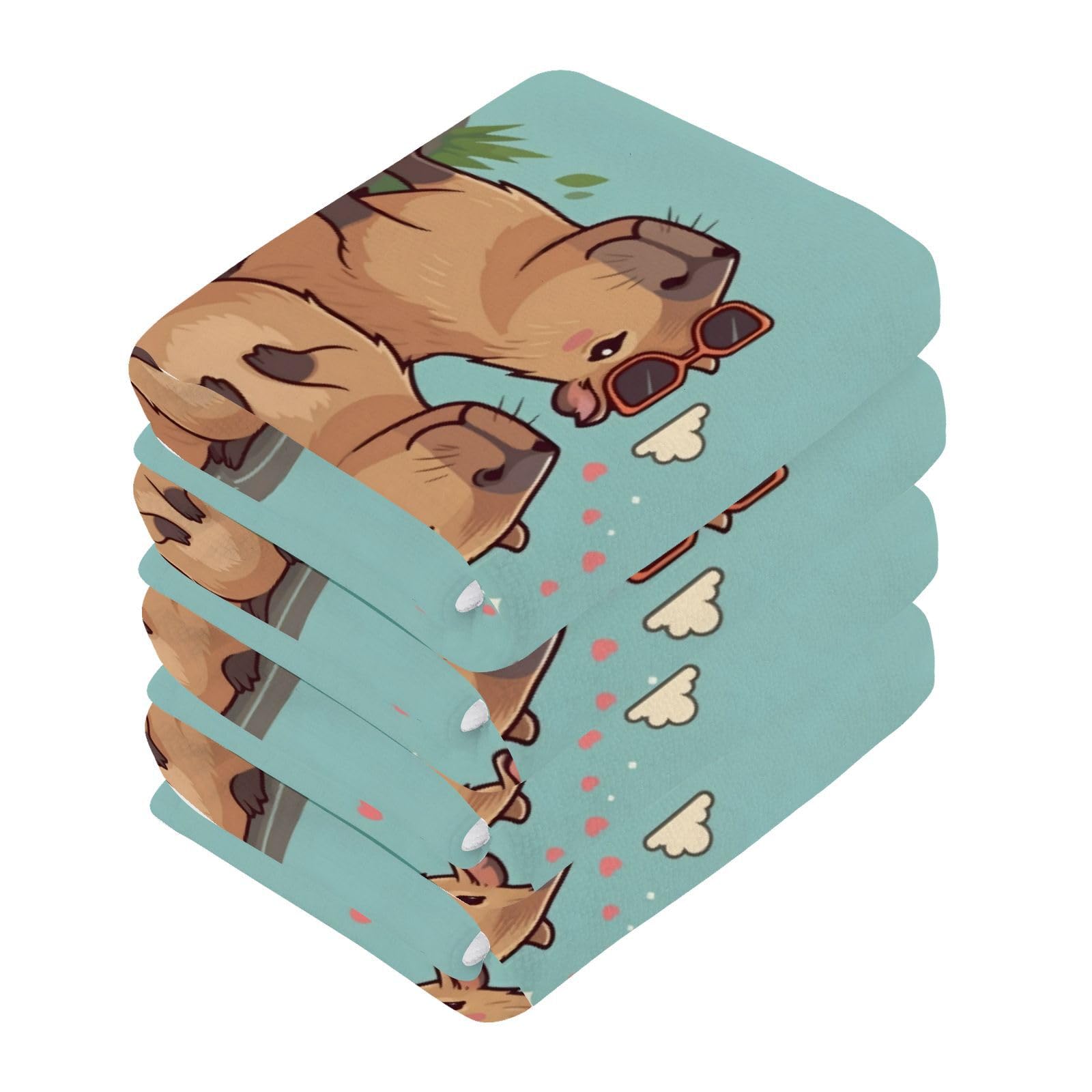Msyxl 6-Pack Cute Funny Capybaras Washcloths for Bathroom, 12x12in Cotton Wash Cloths Soft Absorbent Face Cloths Towel for Your Face Body