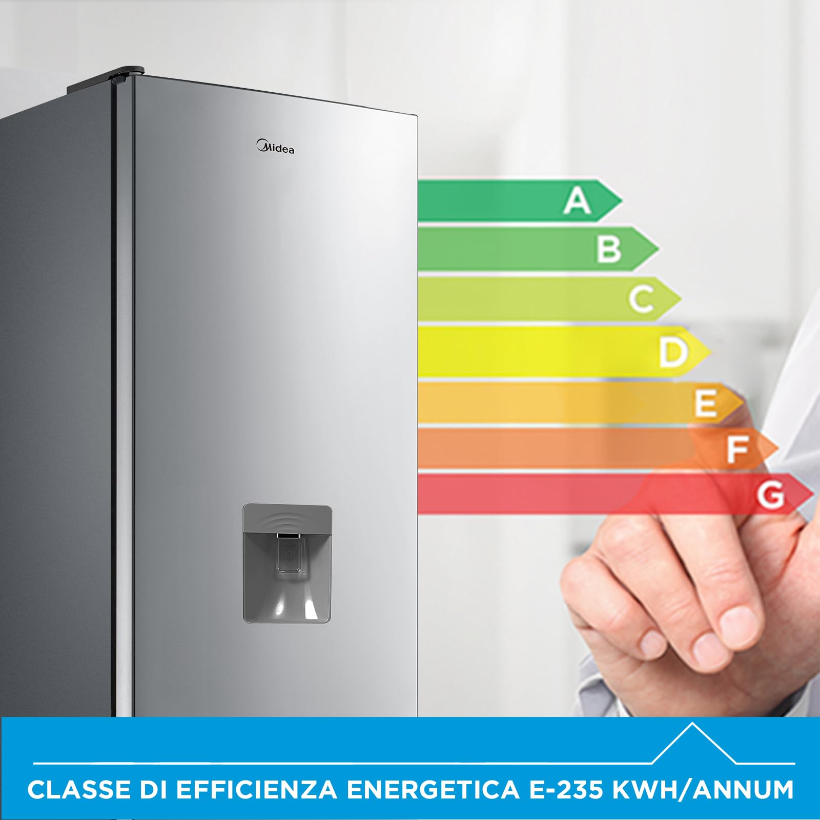 Midea MDRB424FGE02IW 310L Frigorifero Combinato, Libera Installazione, Total No Frost, Ventilazione MultiFlow, Doppia Porta Reversibile, Controllo Touch