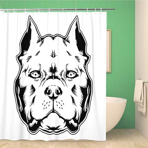 Cortina de ducha de baño Pitbull Pit Bull American Bully Dog Tattoo Head Angry de 60 x 72 pulgadas, juego de cortina de baño impermeable con ganchos
