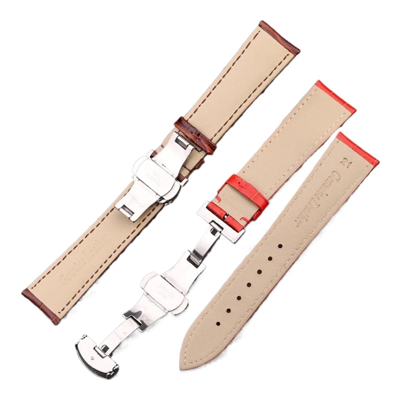 yingyingjia Bracelets de montre en cuir véritable 18 19 20 21 22 24 mm, bracelet de montre avec fermoir papillon en acier