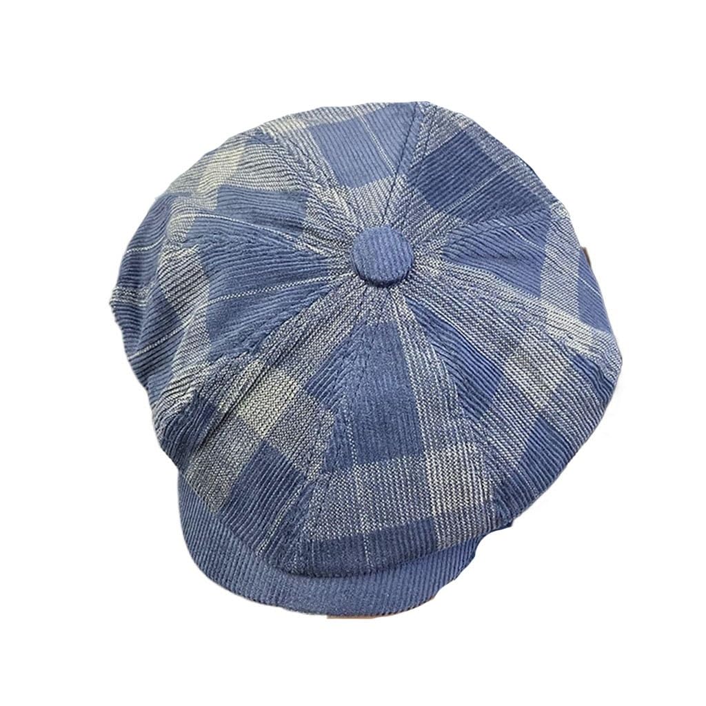 Corduroy Plaid Octagonal Hat Sub Duck Tongue Cap Classic Retro Newsboy Cap