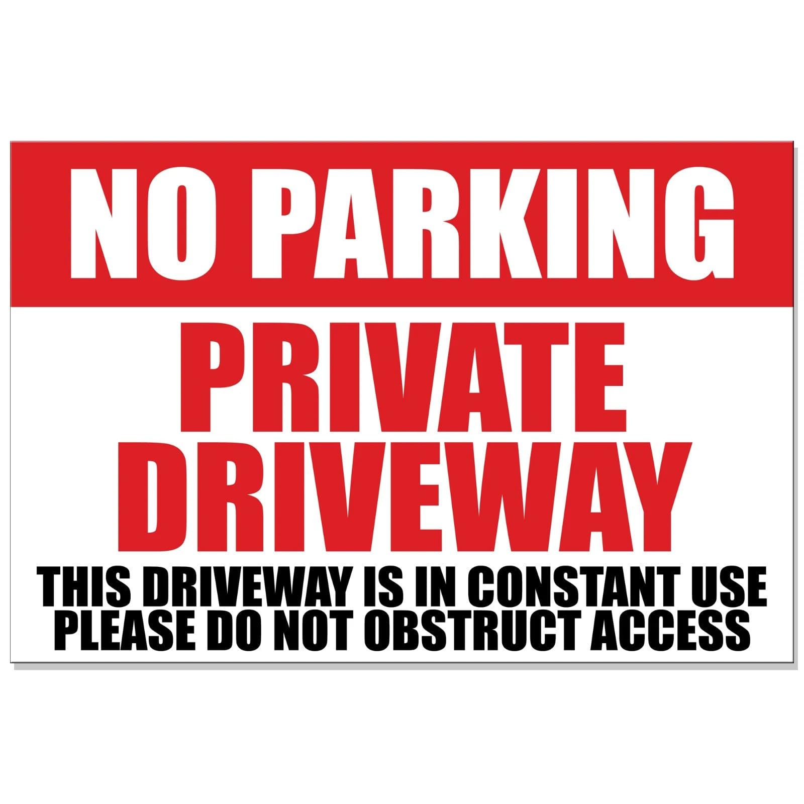 CPW Trading No Parking Private Driveway Sign - 20x15cm Metal Constant Use Warning Plaque, Weatherproof Aluminium, Do Not Obstruct Access Notice for Garage, Outdoor Gate, Fence & Wall, Red & White