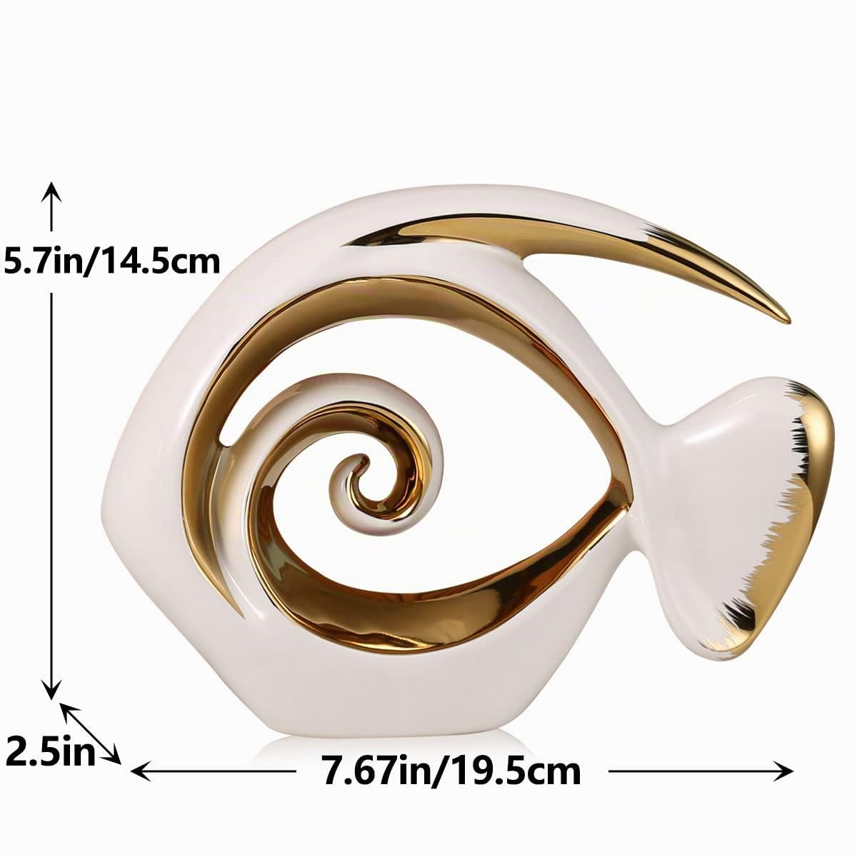 Statuette di pesci in ceramica bianco oro - Decorazione costiera per casa, centrotavola moderni oceanici per soggiorno, bagno, ufficio, casa sulla spiaggia, nautico, litorale, ingresso, espositore