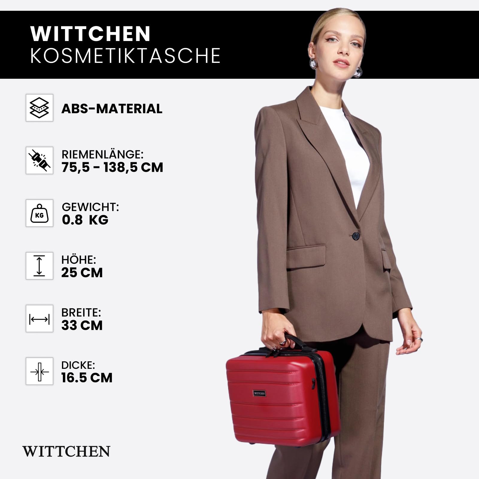 WITTCHEN Globe Line Kosmetikkoffer Reisekoffer Handgepäck Kabinenkoffer Hartschale aus ABS Zahlenschloss | 25 x 33 x 16,5 cm | Rot Lufthansa/Eurowings/Ryanair/Condor/Discover Airlines