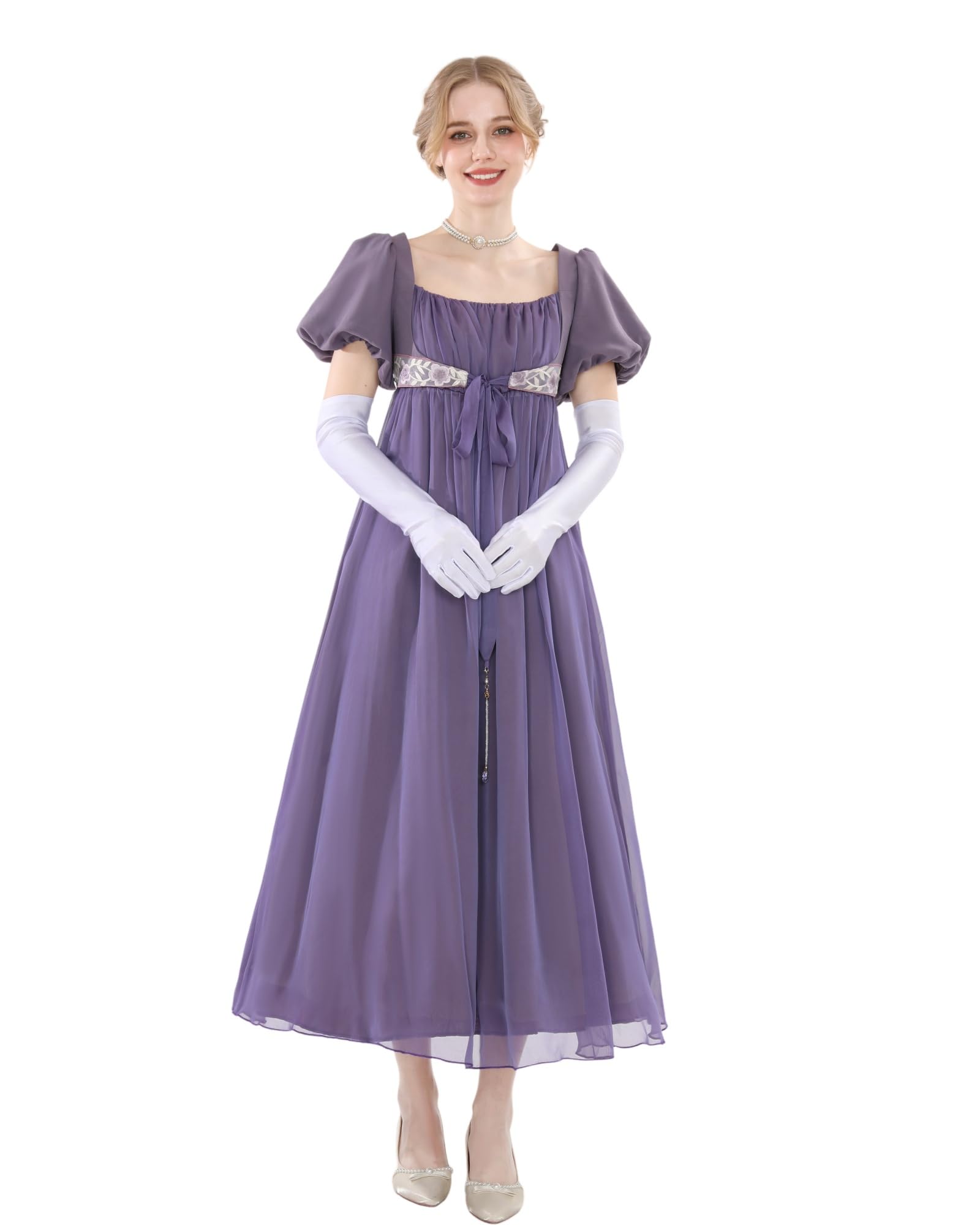 NSPSTT Regency Dress Women Empire Waist & Puffer Sleeve Victorian Tea Party Dress Jane Austen Dresses Ball Gown & Evening Dresses - Image 4