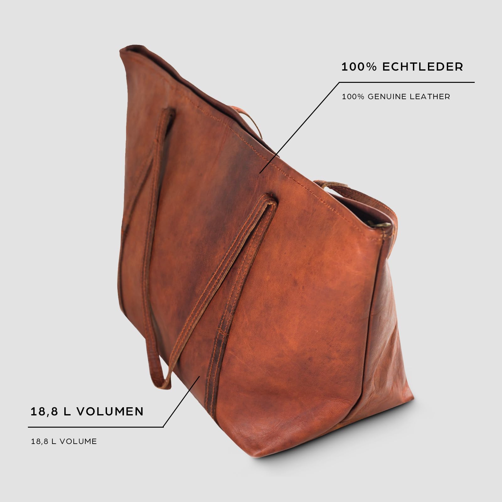 LEABAGS Bolso de Mano Mujer | Shopper de Cuero Genuino Premium | Bolsa de Negocios para Portátil de hasta 16" | Bolsa de Transporte para Trabajo, Universidad, Escuela, Tiempo Libre o Compras | Marrón