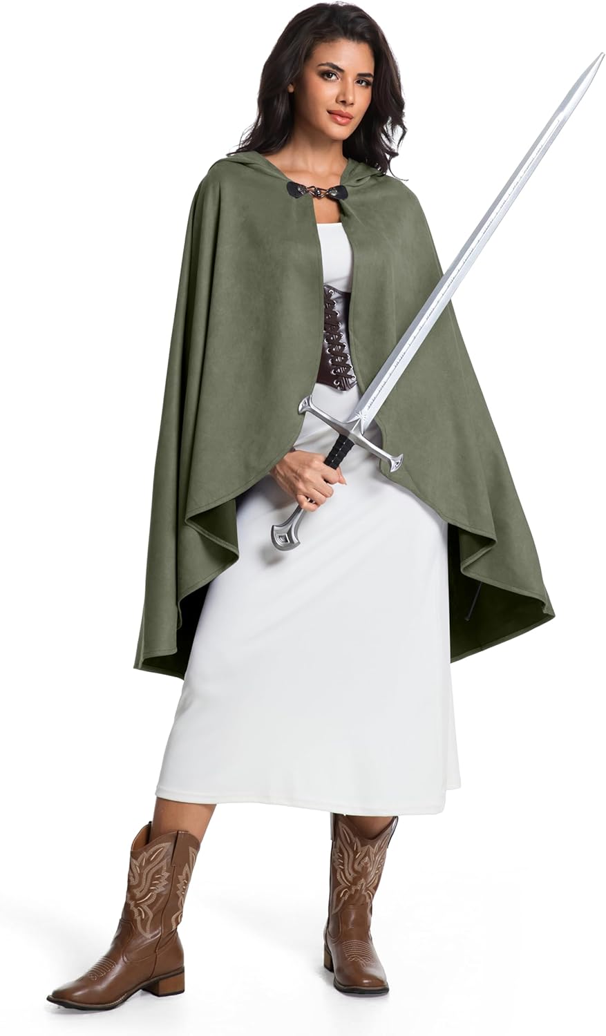 Medieval Hooded Cloak for Women Men Renaissance Hobbit Halloween Costume Cape Short Pile Wizard Witch Outfit - Image 4