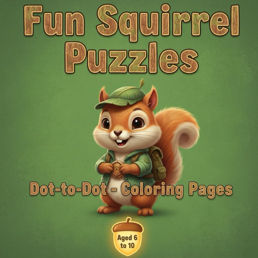Fun squirrel puzzles for children aged 6 to 10 : connect the dots and color them in: Dot-to-Dot Challenges and Cute Squirrel Coloring Pages for Fun Learning and Creativity